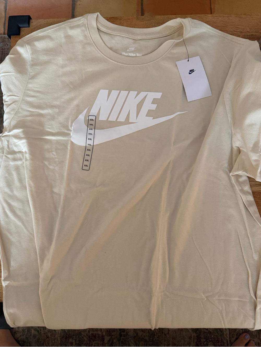 Nike Men's Short Sleeve Tee in Cream with White Logo - Picture 2 of 2